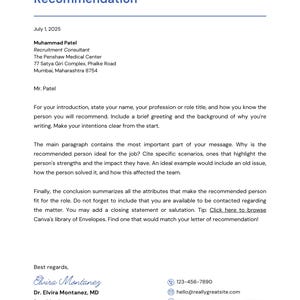 Plantilla de carta de recomendación