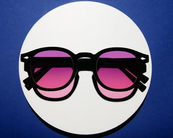 Lunettes rondes rétro en forme de trou de serrure, monture noire, verres magenta dégradés