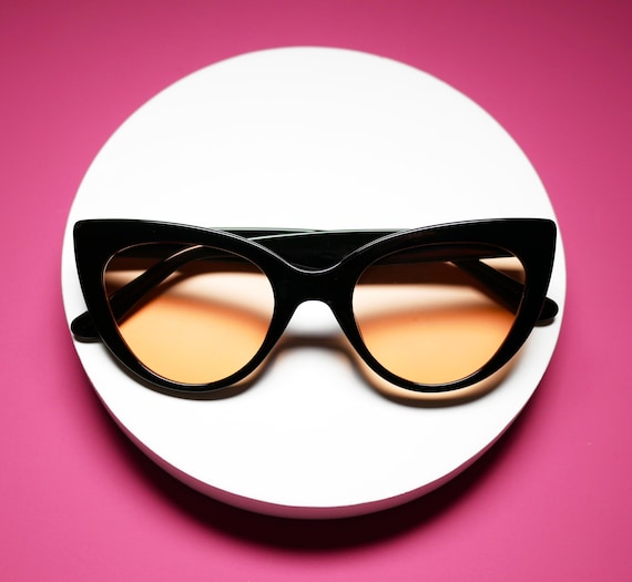 Cat-Eye Tinted Sunglasses, Black Frame Eyewear Salmon Orange Sunnies  50s-60s Design Shades Christmas Gifts Personalized Color Glasses