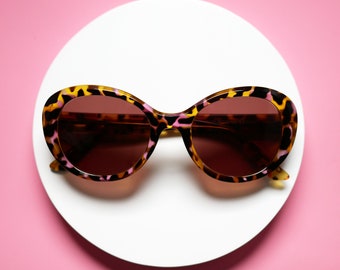 New Vintage 'Jackie O' Oversized Round Sunglasses, Pink Tortoise Frame with Brown Lenses, Statement accessories, custom lenses sunglasses
