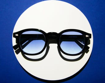 Lunettes rondes rétro en forme de trou de serrure, monture noire, verres bleu dégradé