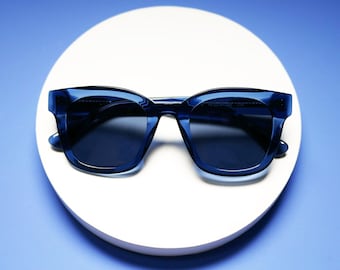 Gafas de sol de acetato de cristal azul denim, lentes TAC polarizadas, estilo retro, diseño ligero