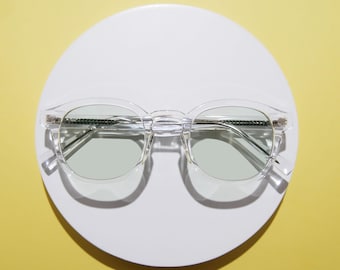 Lunettes rondes transparentes, verres vert clair, lunettes de soleil design