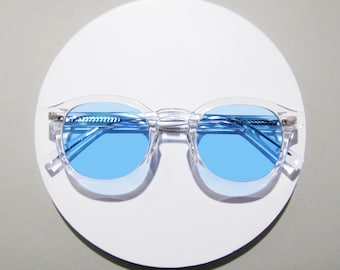 Lunettes de vue transparentes, verres bleus, rivets en diamant, lunettes de soleil teintées rétro, verres d'optique