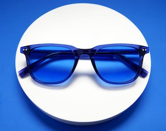 Lunettes de soleil rectangulaires souples dégradé bleu cobalt, monture TR90, protection UV400, lunettes de vue