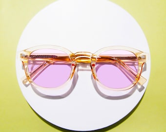 Verres teintés violet clair, monture champagne en cristal, style rétro, verres d'optique