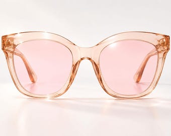 Oversized Butterfly Sunglasses, Champagne Frame, Pink Lenses, TR90 Material (53-21-146mm)
