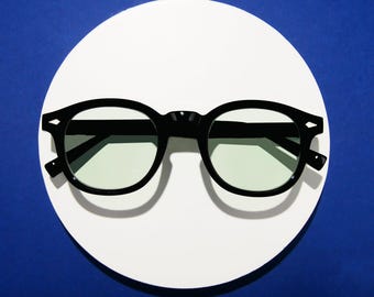 Lunettes rondes rétro en forme de trou de serrure, monture noire, verres vert clair