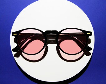 Lunettes rondes optiques à monture noire, verres roses, lunettes de soleil design : 54-19-140 mm