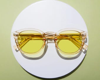 Verres teintés jaune, monture champagne en cristal, style rétro, verres d'optique