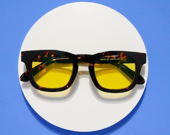 Chunky monture en acétate écaille, Verres teintés pont en trou de serrure, Verres jaunes, Lunettes d'optique