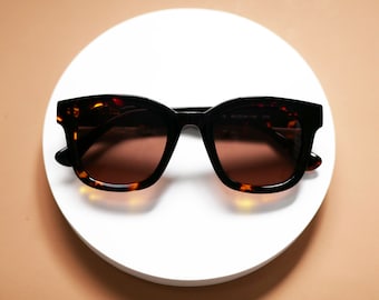 Gafas de sol de carey, montura gruesa de acetato, lentes polarizadas