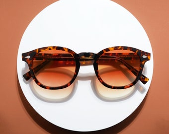 Lunettes de soleil rondes écaille, verres marron rouge clair, style rétro classique