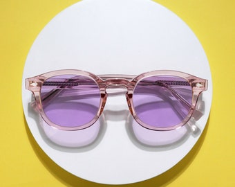 Pink Crystal Round Glasses, Violet Purple Lens, Designer Shades