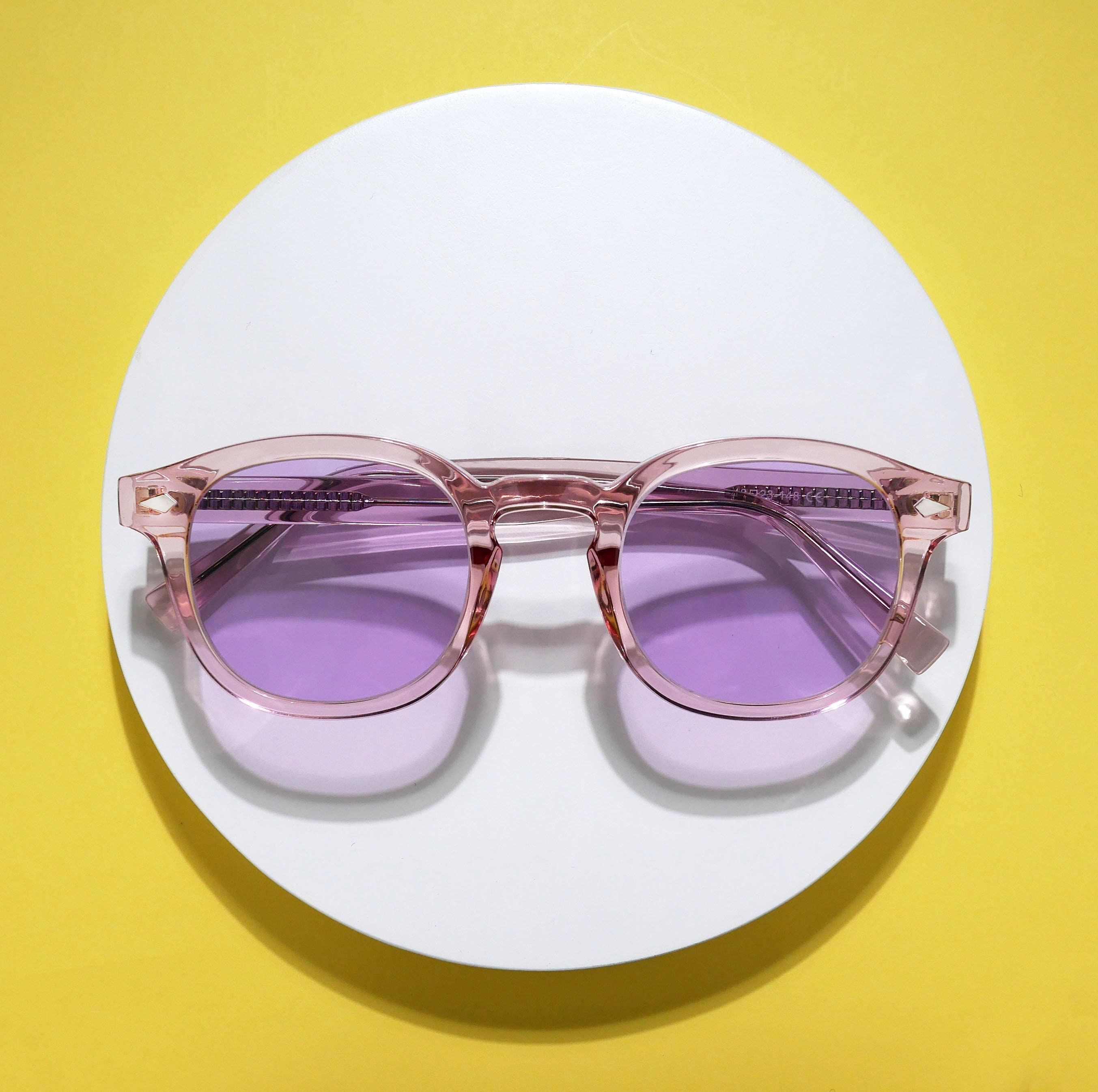 Luxury Style CZ Pink/Purple Retro Circle Glasses Vintage Round Teashade Sunglasses // Silver Frames With  main image 2
