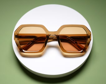 Translucent Hexagonal Sunglasses, Oversized Vintage Style Sunnies