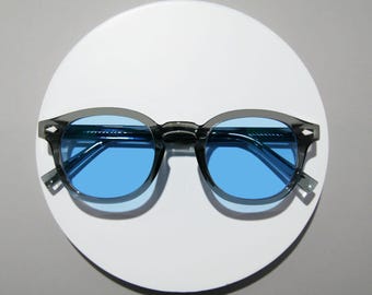 Lunettes rondes grises, verres bleus, lunettes de soleil design, lunettes d'optique