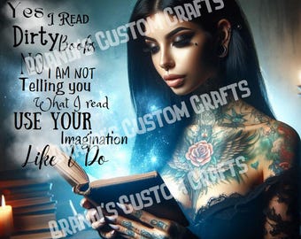 Dark Fantasy Dirty Books, Tattooed Woman Reading (PNG FILE)