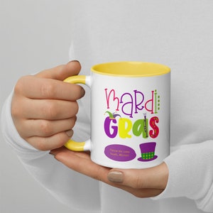 Mardi Gras Tasse mit Neon Grün und Gelb Innen Farbauswahl
