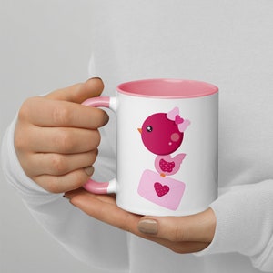 Niedlicher Tweety-Vogel mit Valentine-Umschlag für Lieferungs-Tasse mit rosa Farbe innen