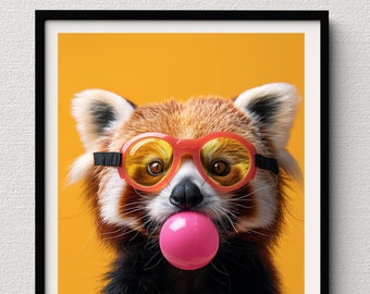 Red Panda Art, Sunglasses | Wall Art for the Animal Lover, Aesthetic Prints, Red Panda, Cute Animals, Safari Lover, Coffee lover