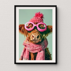 プリント ハイランド牛、かわいい | 動物愛好家のためのかわいい牛のウォールアート、美的プリント、キャンバスプリント、牛のプリント