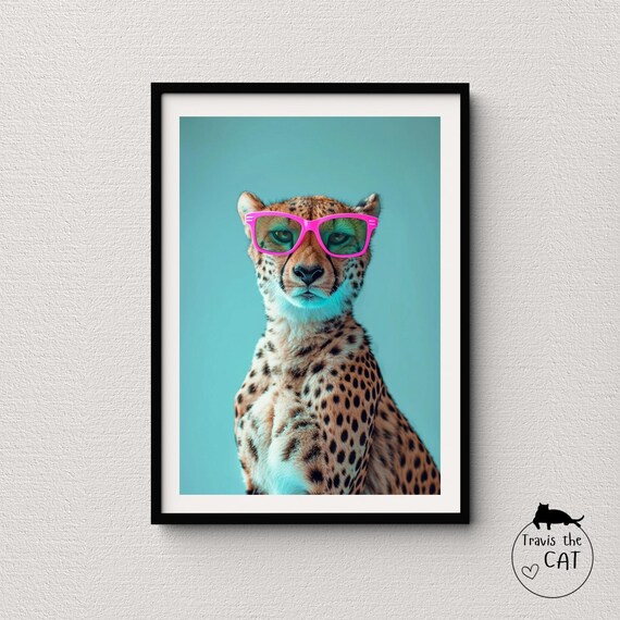 Cheetah Chilling | Blue Minimalist In Sunglasses, Gift for her, Aesthetically Pleasing, Modern Animal Art, Minimalist Design