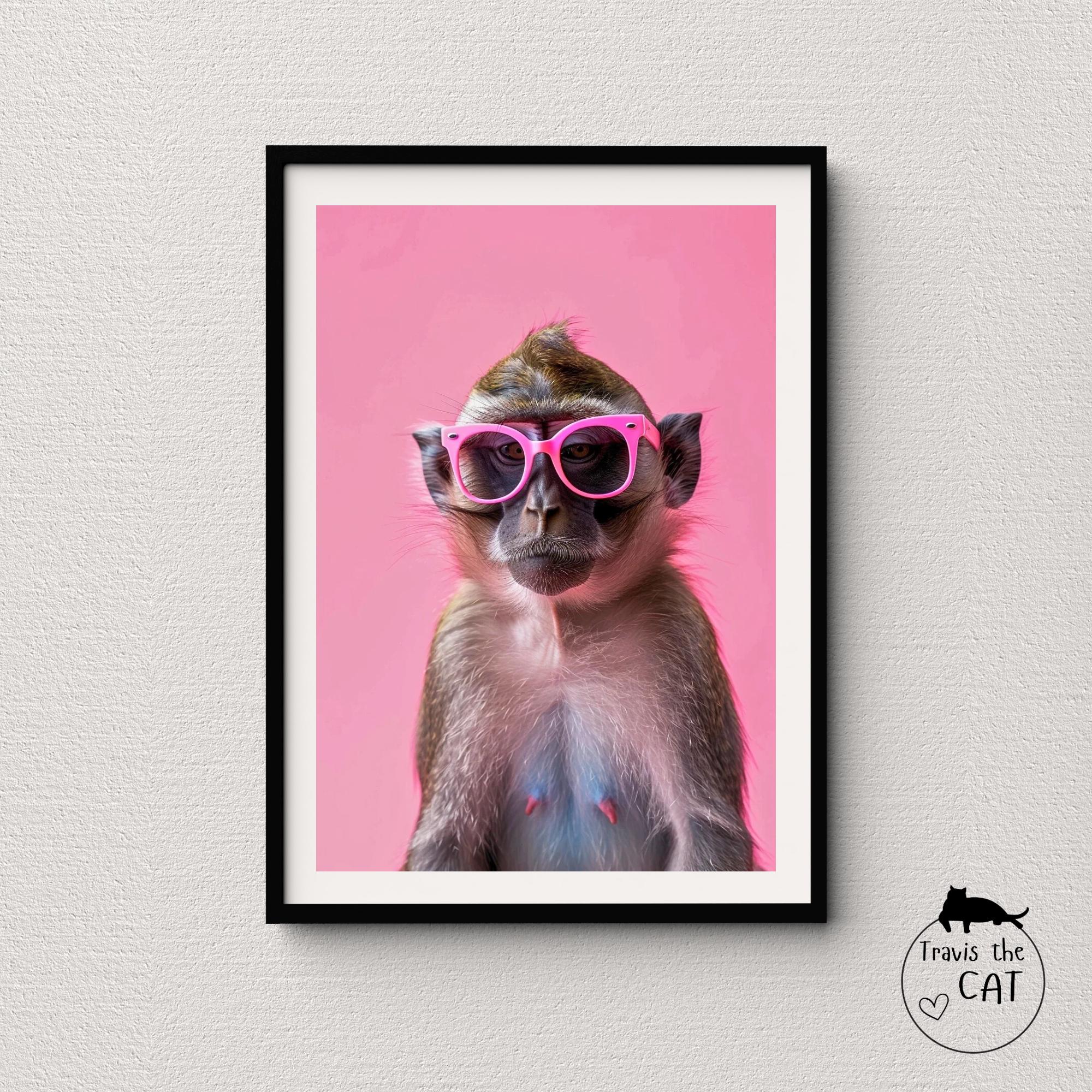 Monkey Pink Background | Wall Art for the Animal Lover, Aesthetic Prints, Canvas Prints, Modern Animal Art, Minimalist Design