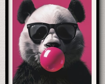 Panda Art | Wall Art for the Animal Lover, Aesthetic Prints, Kids Room prints, Panda Blowing Bubblegum, Teen Wall Art, Preteen Art