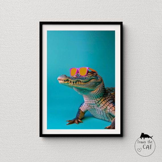 Alligator Chilling | Blue Minimalist Art for the Teen and Kids, Aesthetically Pleasing, Modern Animal Art, Minimalist Design