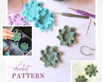 Crochet Plant Car Coaster Pattern, Succulent Car Decor, Digital Crochet Pattern