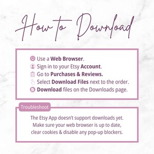 How to Download. use a Web Browser. Sign in to your Etsy Account. Go to Purchases & Reviews.Select Download Files next to the order. Download files on the Downloads page. Torubleshoot. The Etsy App doesnt support downloads yet.