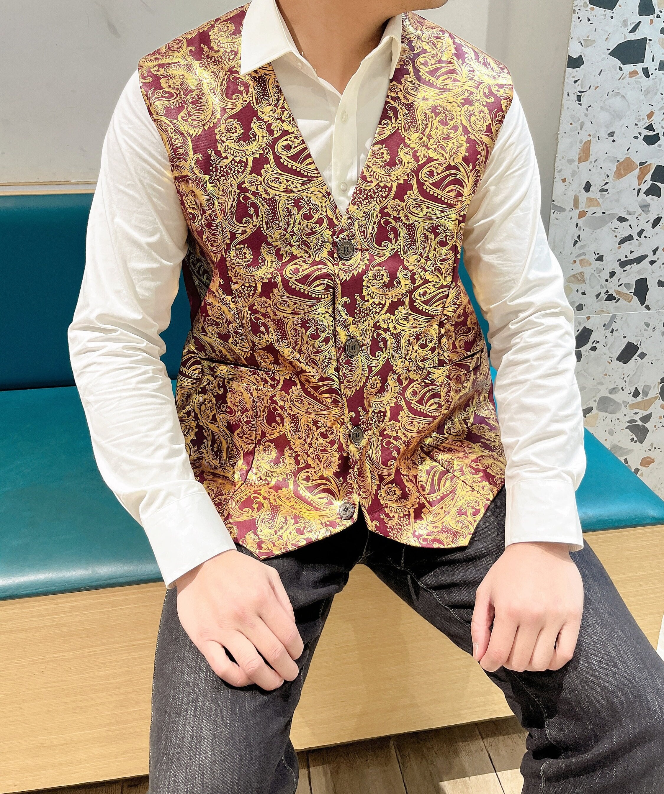Floral waistcoat for men cheap