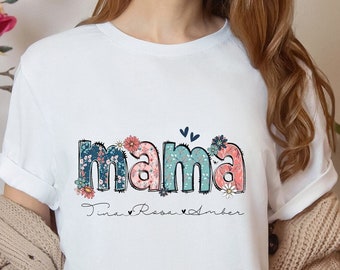 Maglietta floreale per mamma, maglietta personalizzata con nome per bambini