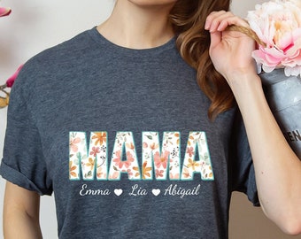 Personalized Floral Mama Shirt, Kids Names, Mother's Day Gift