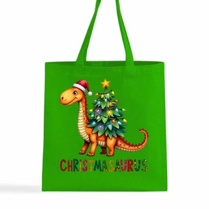 Christmatasaurus Tote Bag – Adorable Dinosaur Christmas Bag for Holiday Shopping, Gift-Giving & Winter Fun! Spread Festive Cheer Everywhere!