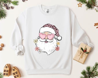 Retro Pink Santa Claus Sweatshirt: Festive Holiday Sweater