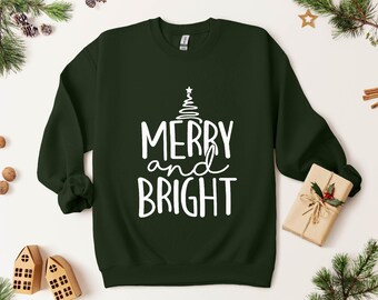 Merry and Bright Christmas Sweatshirt: Unisex Holiday Crewneck