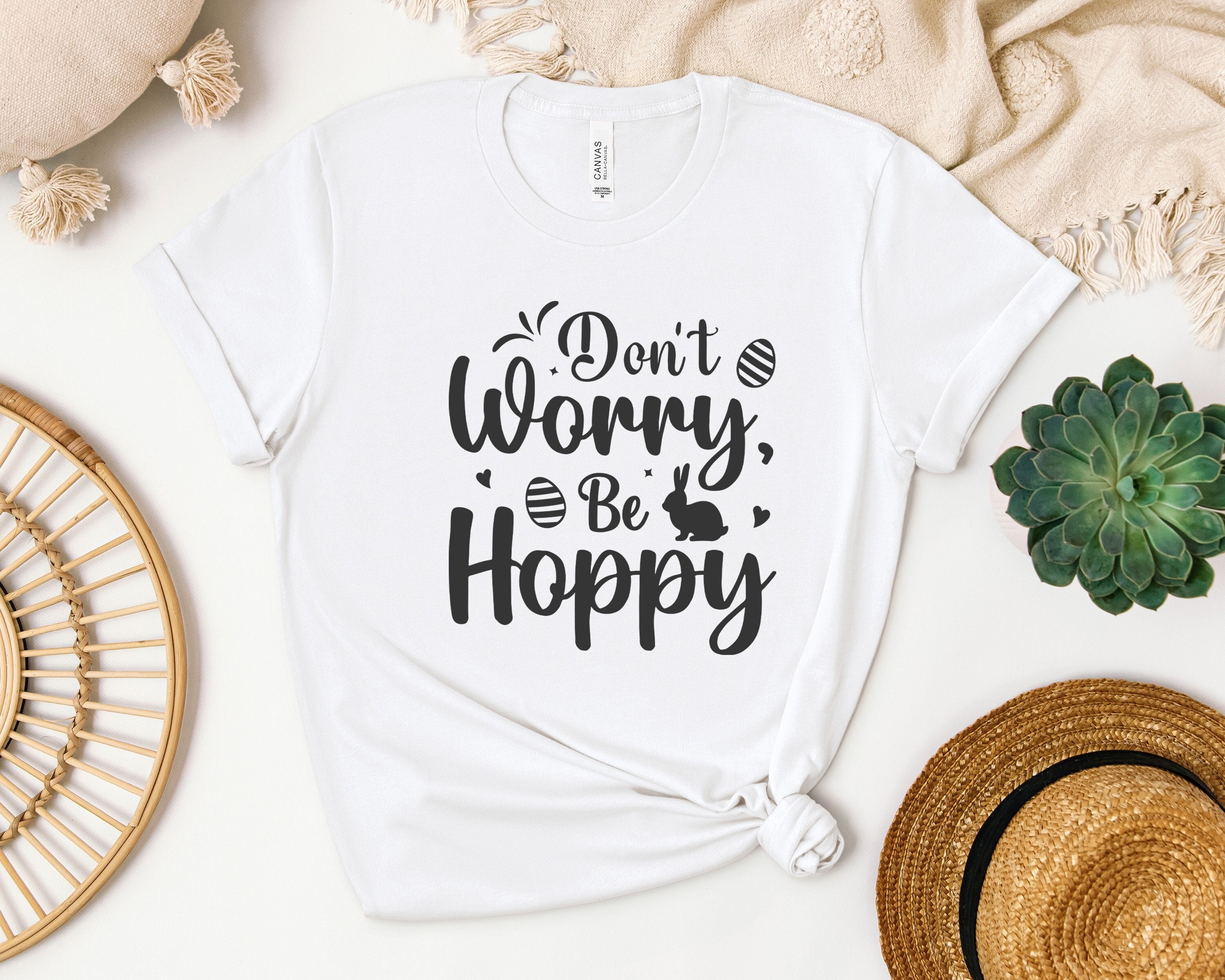 Don't Worry Be Hoppy Easter Bunny Shirt: Funny Easter Gift