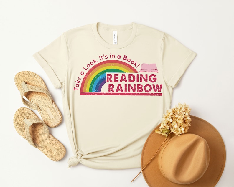 Retro Reading Rainbow Shirt, Book Lover Tee, Teacher Gift image 1