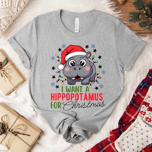 Camiseta Hipopótamo Luzes de Natal: Camiseta divertida de Natal para a família