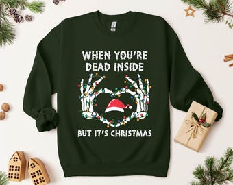 Funny Skeleton Hand Christmas Sweatshirt, Spooky Holiday Crewneck