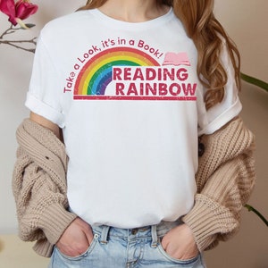 Retro Reading Rainbow Shirt, Book Lover Tee, Teacher Gift image 2