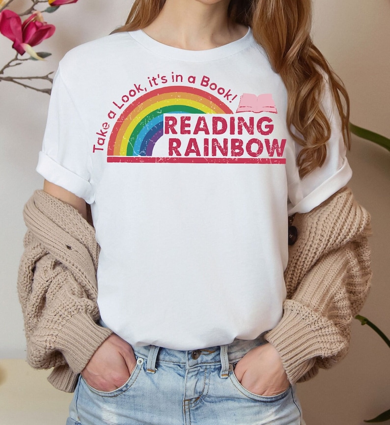 Retro Reading Rainbow Shirt, Book Lover Tee, Teacher Gift image 2