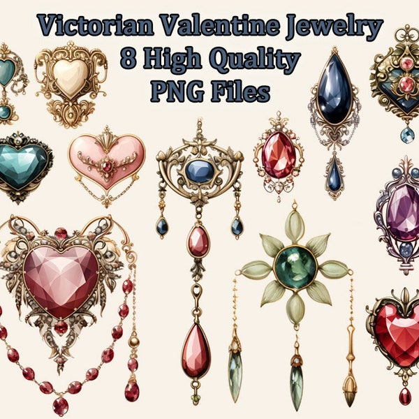 Victorian Valentine's Jewelry Clipart, Vintage Jewellery Watercolor PNG Clip Art, 100+ Images, Transparent Background, Instant Download