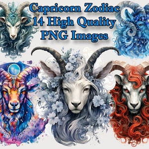 Clipart zodiaque Capricorne, astrologie aquarelle PNG Clip Art, chèvre, journal indésirable, Scrapbooking, fond Transparent, téléchargement immédiat