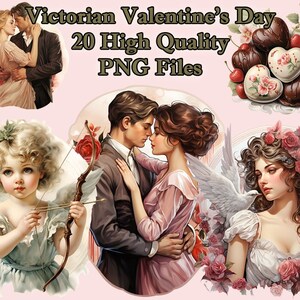Victorian Valentine&#39;s Day Clipart, Vintage Watercolor PNG Clip Art, Cherub, Sweets, Cupid, Couples, Transparent Background, Instant Download