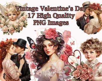 Vintage Valentine's Day Clipart, Classic Victorian Watercolor PNG Clip Art, Couples, Fairy, Cherub, Transparent Background, Instant Download