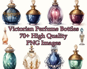 Victorian Perfume Bottle Clipart, 70+ Images, Vintage Watercolor PNG Clipart, Commercial Use, Transparent Background, Instant Download