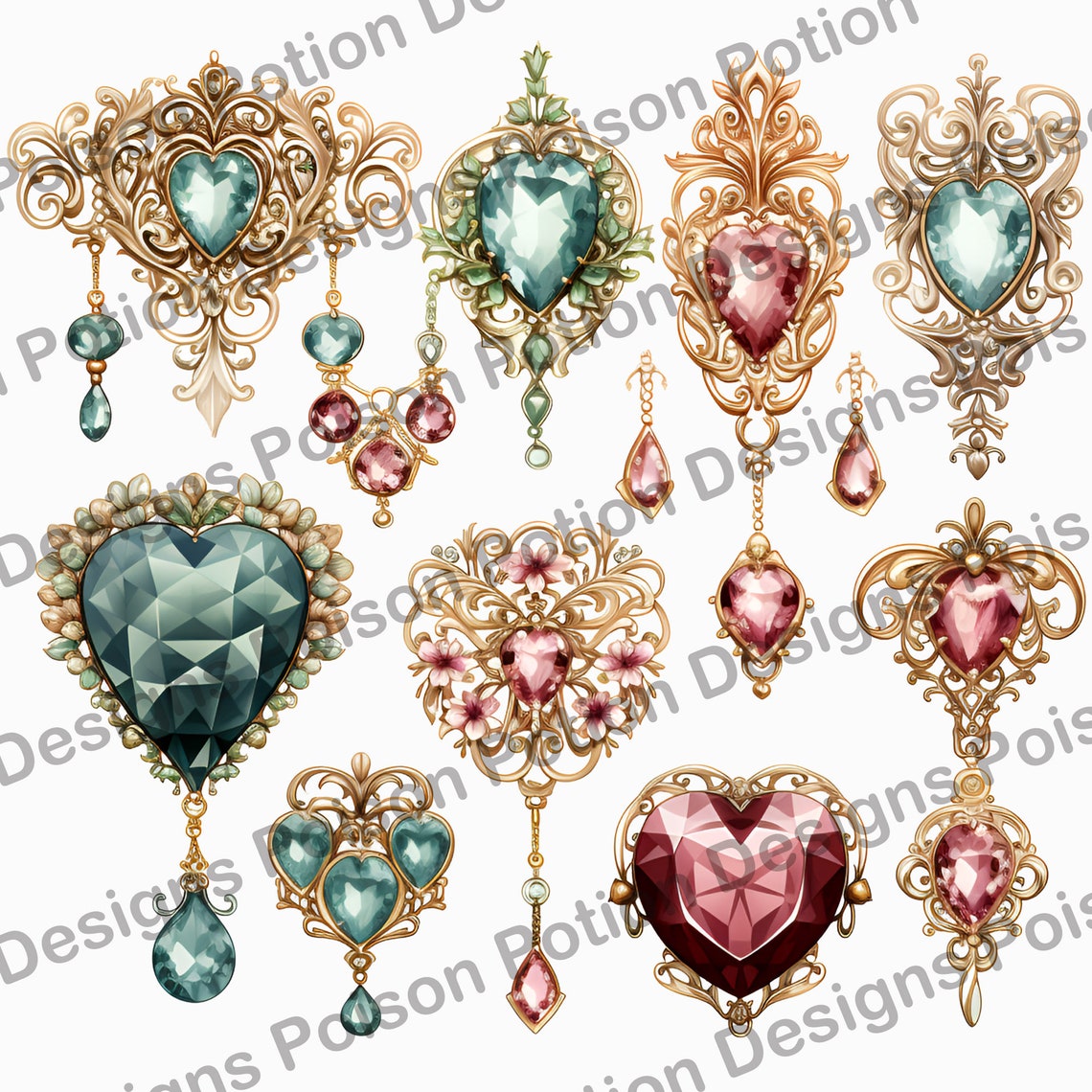 Vintage Jewels Clipart, Victorian Jewellery PNG Clip Art, Commercial ...